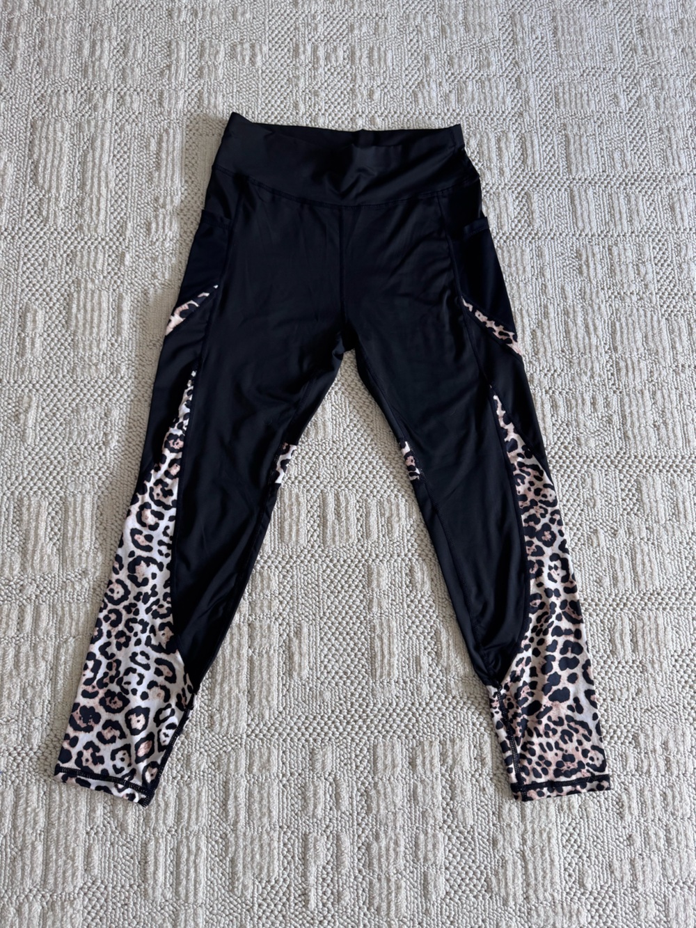 Never worn! Black Leggings with Leopard Side Panels - Women's Activewear